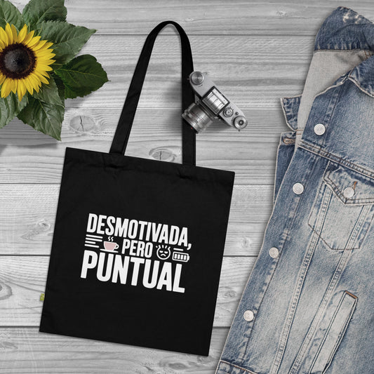 Tote Bag sarcasmo oficina — "Desmotivada Pero Puntual"