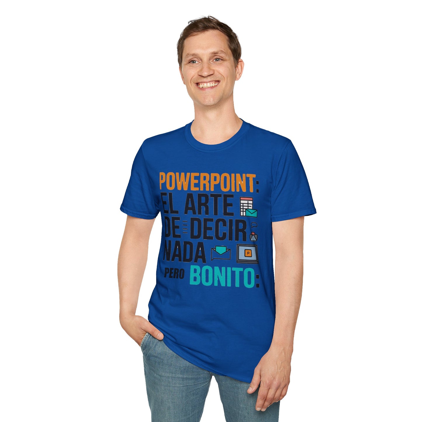 Camiseta humor oficina — "Powerpoint: el arte de decir nada pero bonito"