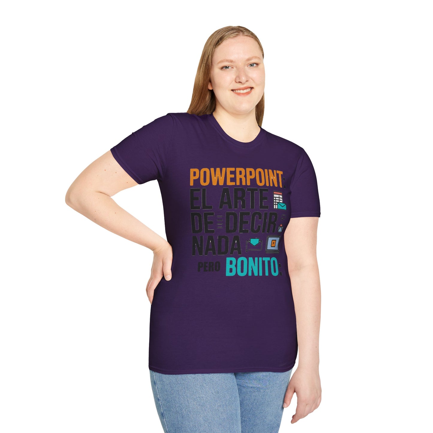 Camiseta humor oficina — "Powerpoint: el arte de decir nada pero bonito"
