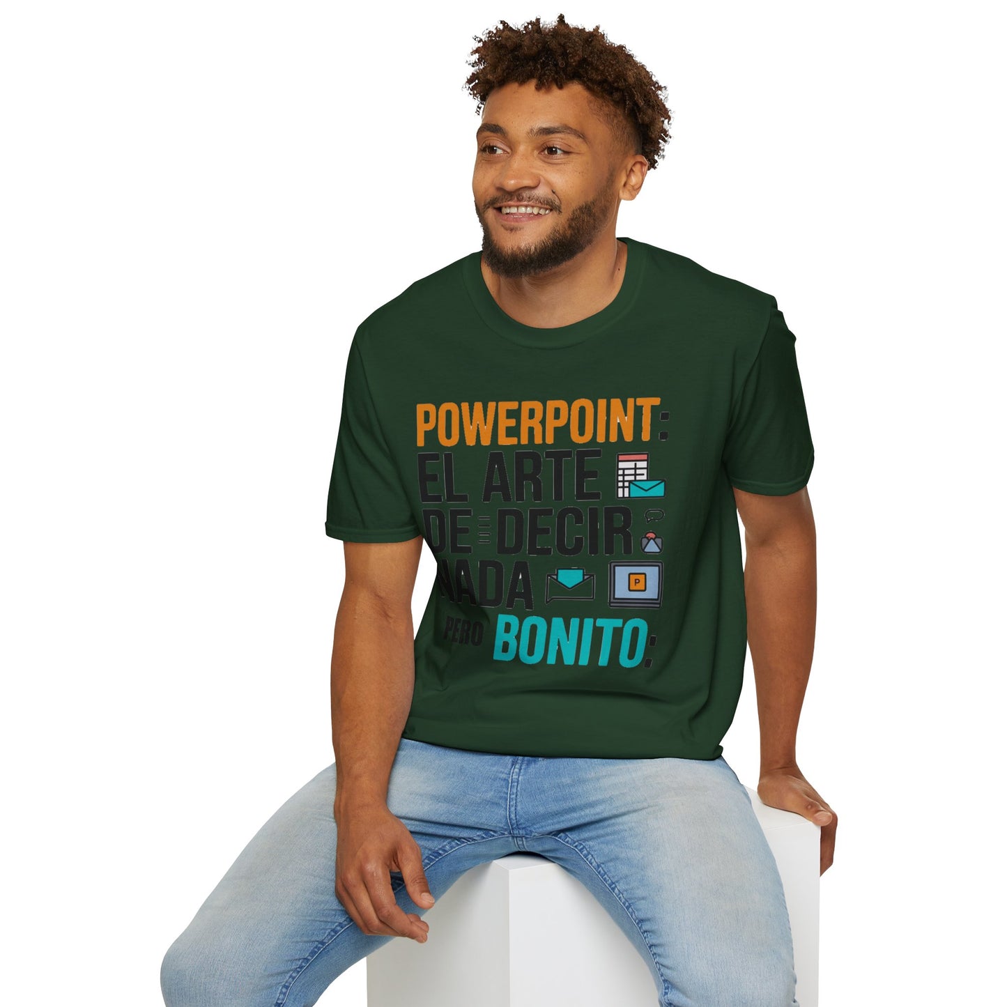 Camiseta humor oficina — "Powerpoint: el arte de decir nada pero bonito"