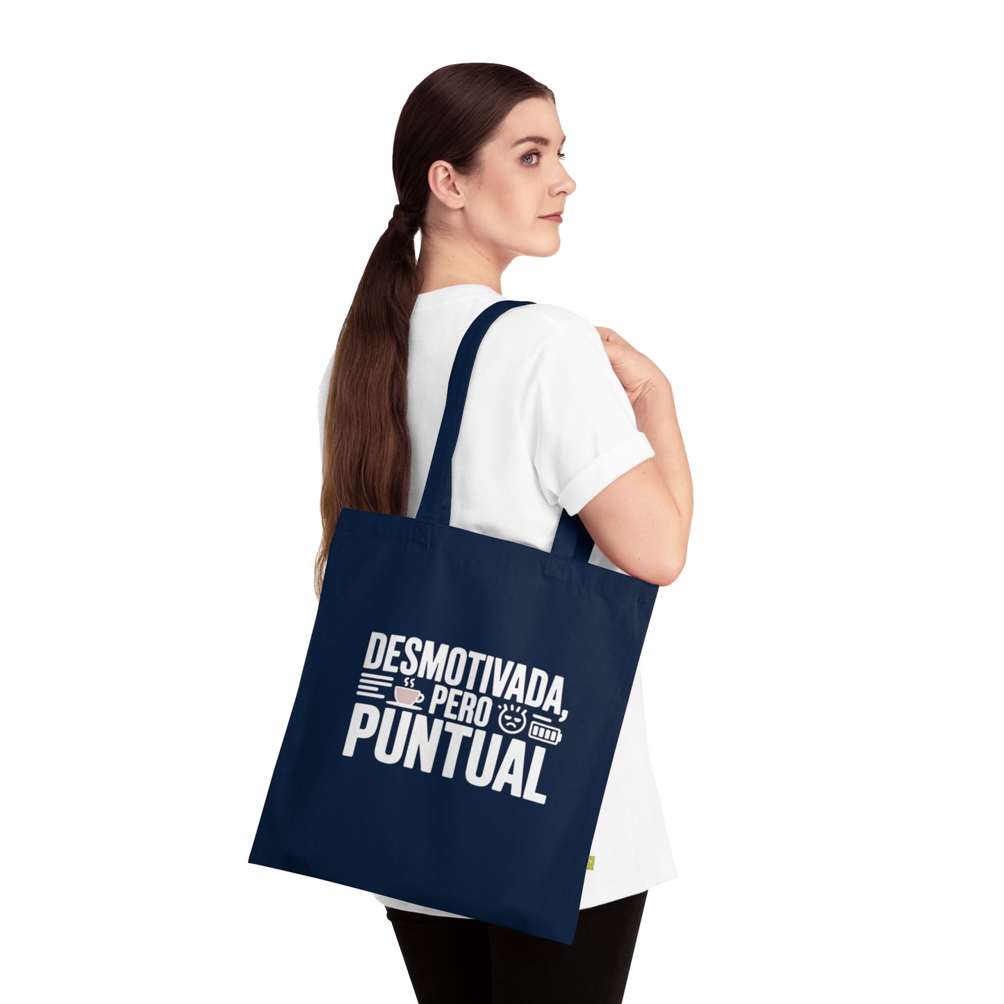 Tote Bag sarcasmo oficina — "Desmotivada Pero Puntual"